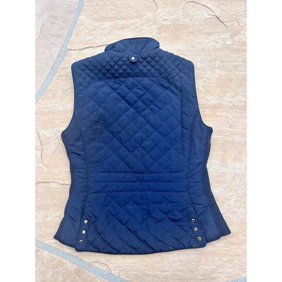 Zara Womens Quilted Vest Size Medium Navy Blue Full Zip Pockets Mock Buckle Neck - Picture 3 of 3